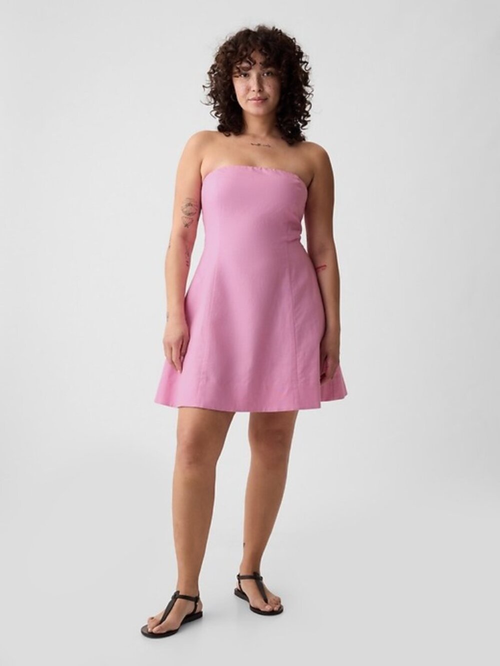 NEW Gap Strapless Linen-Cotton Mini Dress in Sugar Pink Large